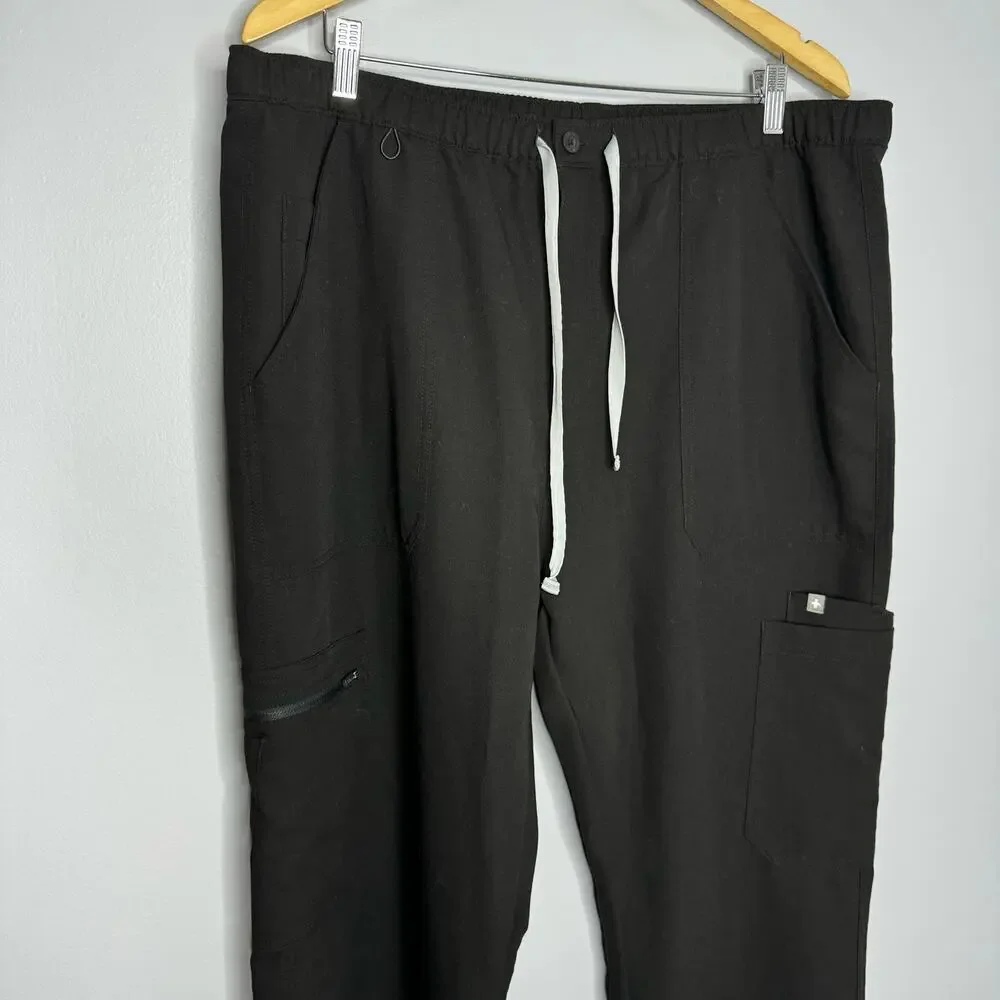 Figs Black Cairo Cargo Scrub Pants Men's XXL Tall Medical Nurse Black